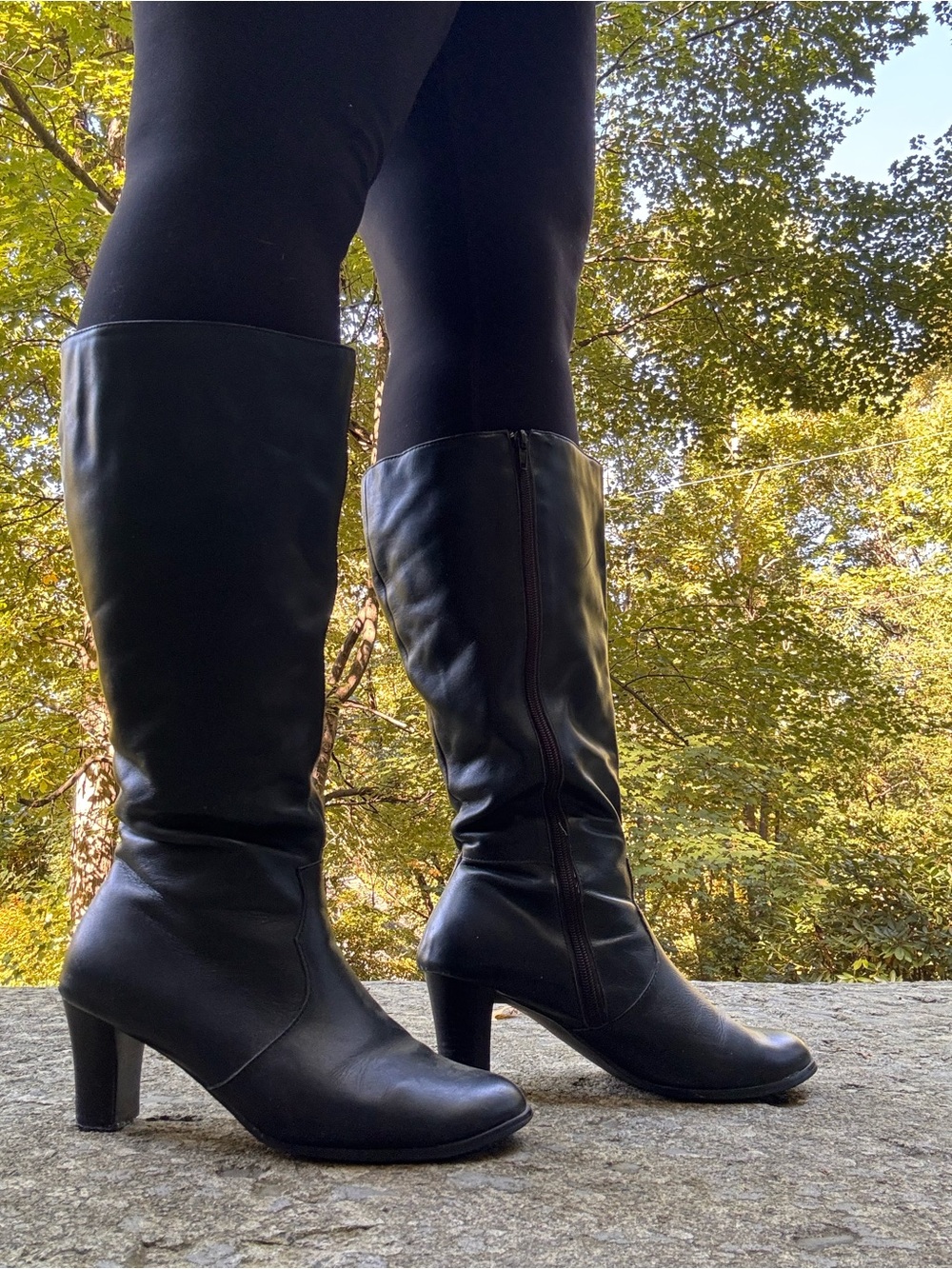 *Wide Calf* Black Knee-High Leather Boots - Classic Women's Riding Heels